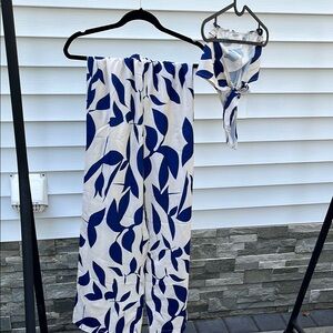 SHEIN Blue and White Wide Leg Jumpsuit